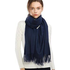 Winter Cashmere Wool Navy Scarf Pashmina Shawl Wrap Stole for Women Warm Large